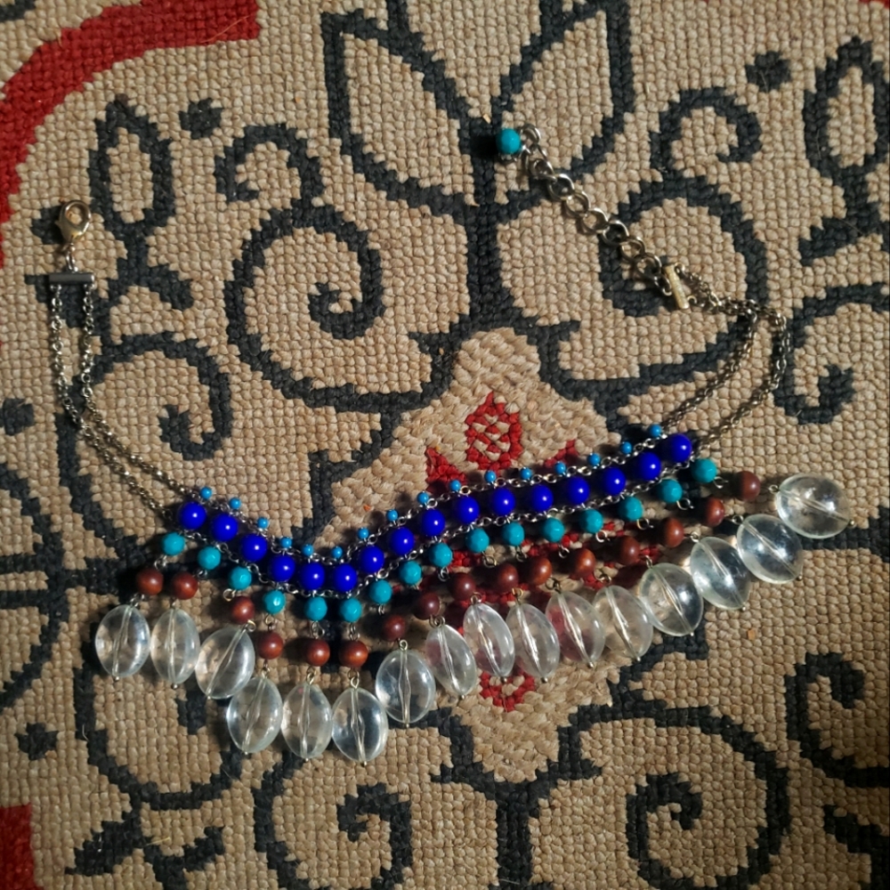 Free People Clear Ball Turqouise Beaded Ocean Blue Necklace